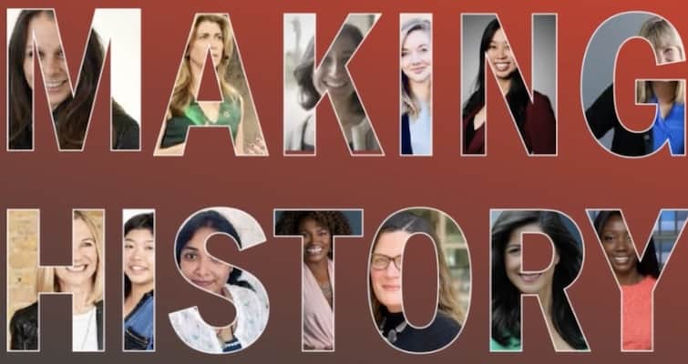 Making History graphic with faces of women within the letters