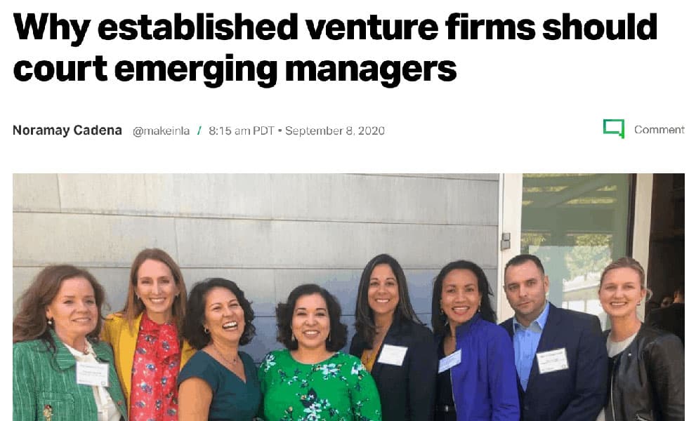 Screenshot of article: Why established venture firms should court emerging managers.